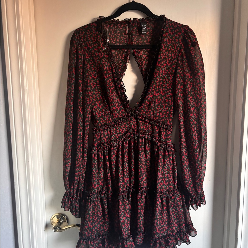 Floral Black and Red Dress